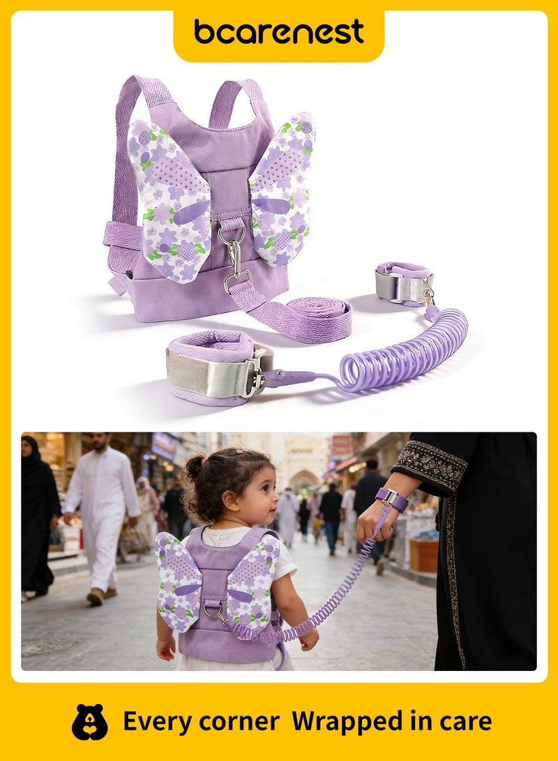 Bcarenest Child Harness Leash with Safety Bracelet, Adjustable Toddler Anti-Lost Leash, Elastic & Non-Elastic Modes, Breathable Soft Material(Purple) - Image 1